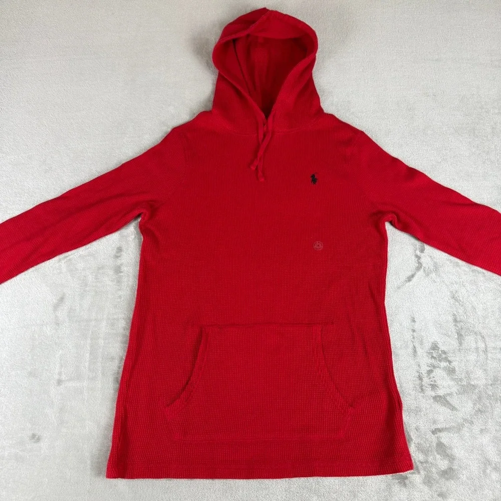 Polo Ralph Lauren Waffle Pullover Hoodie Mens Medium Red Thermal Cotton New NWT